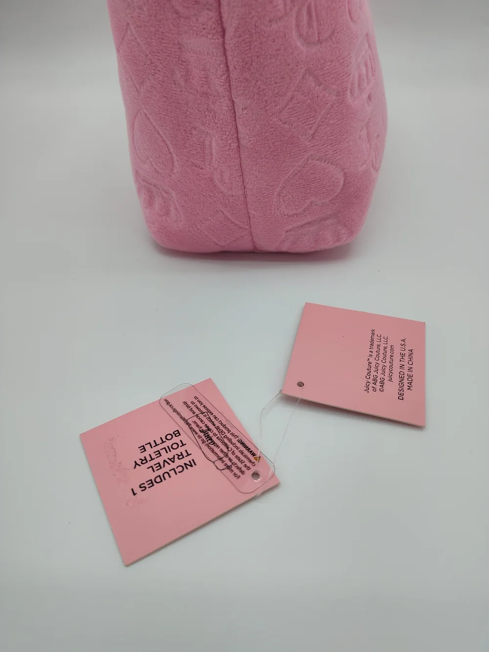 JUICY COUTURE Pink Velour Monogram Cosmetic Bag Travel Bottle NWT